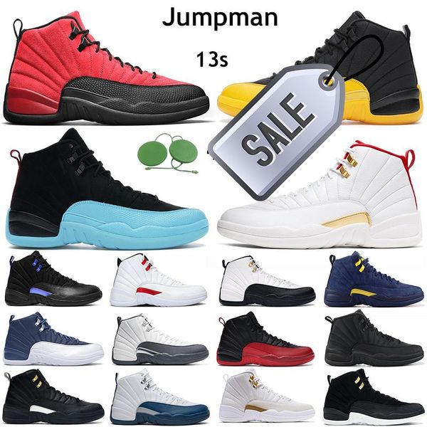 

men basketball shoes jumpman 12s 12 reverse flu game royal twist dark concord university gold indigo gamma blue mens trainers sports v, Black