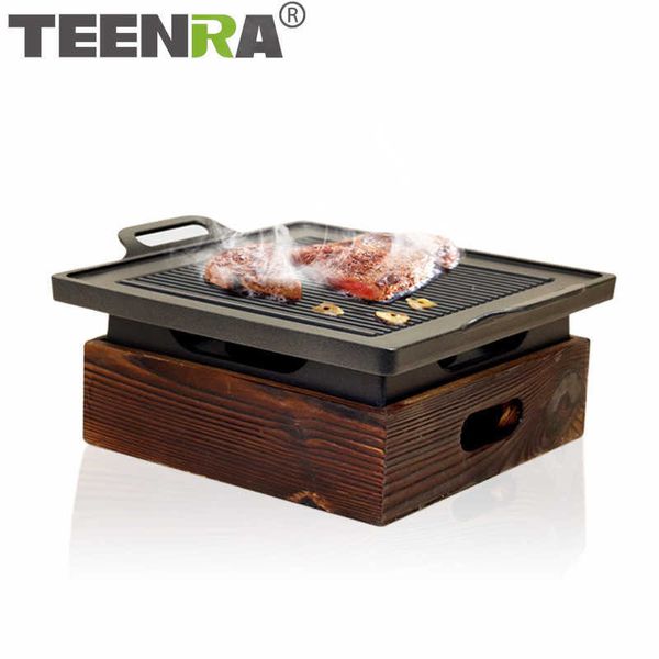 TEENRA Tragbarer BBQ-Grill, koreanischer japanischer Barbecue-Grill, Holzkohle-BBQ-Ofen, Haushalts-Antihaft-Kochwerkzeuge 210724