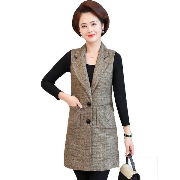 

women's vests spring autumn sleeveless jacket long plaid vest middle-aged female lattice waistcoat blazer coat plus size 5xl w2147, Black;white