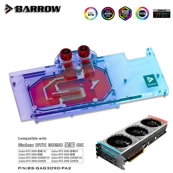 

barrow gpu water cooling block for galax rtx 3090 3080 gamer oc, full covered vga cooler/backplate, 5v argb sync, bs-gag3090-pa2