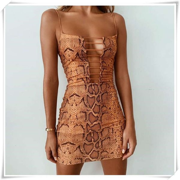 

2021 summer new leopard print slim open back hollow sling dress, Gray