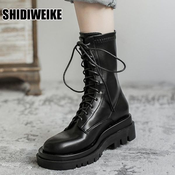 

boots black pu leather ankle women autumn winter round toe lace up shoes woman fashion motorcycle platform botas vc1525