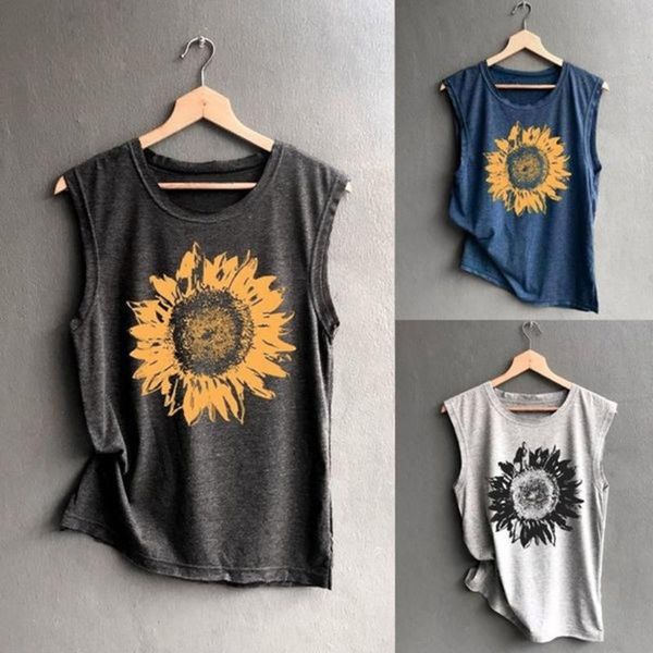 

women's tanks & camis tank summer women sleeveless sunflowe print shirt casual loose soft comfortable clothes 2021, White