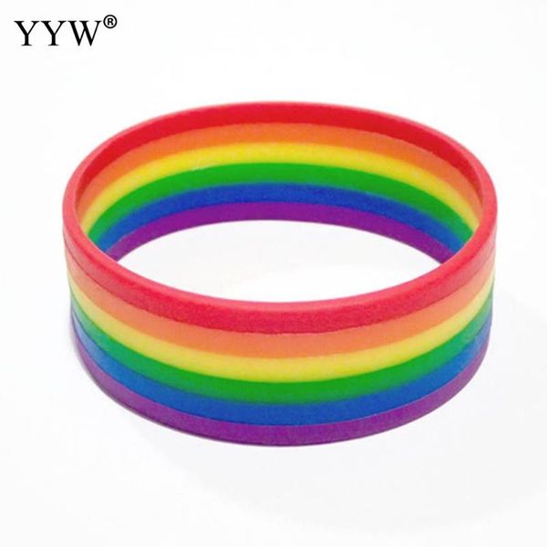 

charm bracelets colorful rainbow silicone pride bracelet & bangles 2021 fashion mutilayered rubber gay lesbian wristband jewelry, Golden;silver