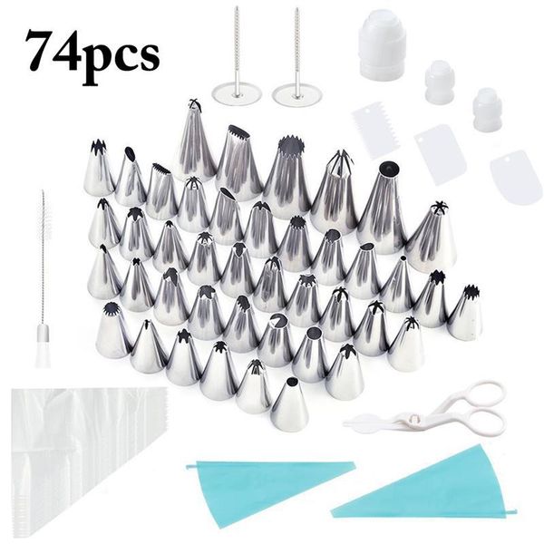 

baking & pastry tools 74pcs cake decorating tips set stainless steel icing scraper piping nozzles diy fondant reusable bags