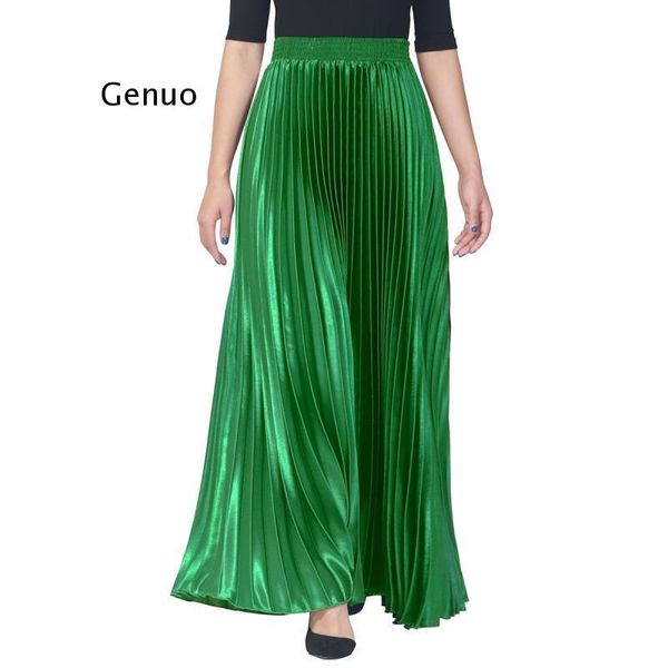 

skirts pleated chiffon high waist women's maxi floor length solid long skirt ladies 2021 loose green black pink bottoms female