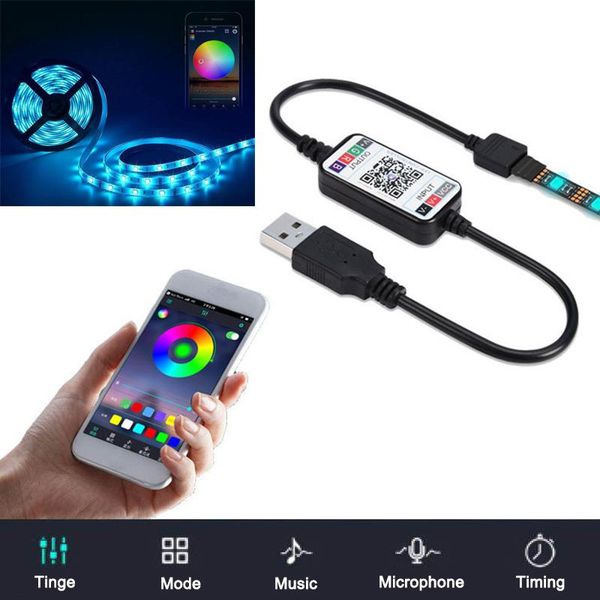 

strips mini wireless rgb led strip light controller 5-24v smart phone control usb cable bluetooth 4.0 home decor lamp kit