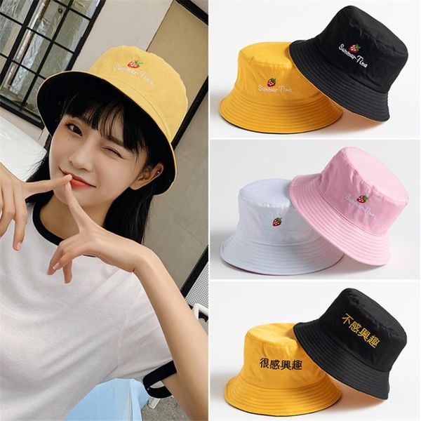 

cloches summer hats for women foldable double side bucket hat harajuku korean fashion sunscreen outdoor fishman beach caps