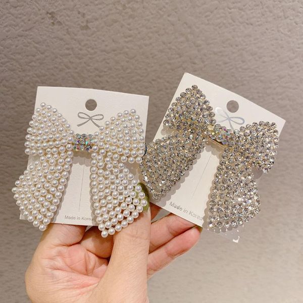 

hair accessories korean french super fairy full diamond pearl bow hairpin back of head duck beak clip