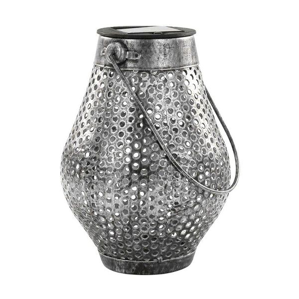 

solar power led lantern portable hollow iron solar light portable traditional style lamp the hand lamp exquisite copper silver