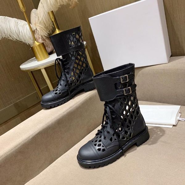 

dress shoes 2021 est summer woman genuine leather cross-tied sandals round toes square heels rome style botas mujer, Black