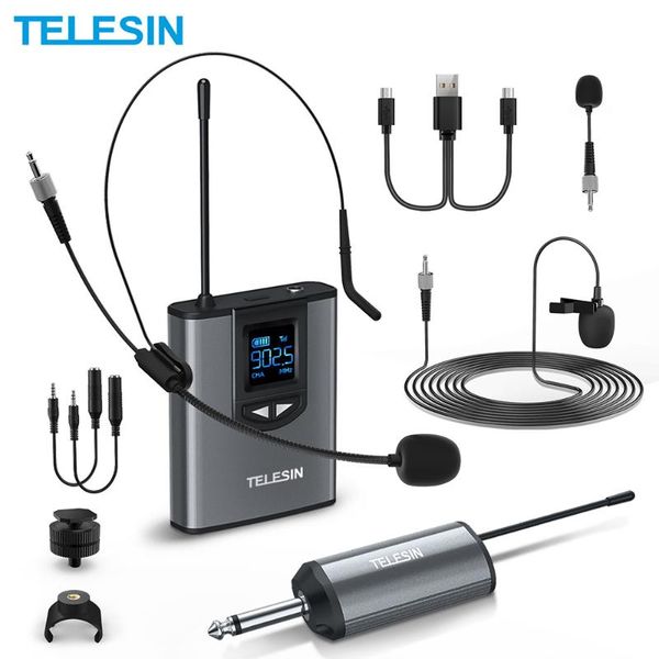 

telesin mic-uhf-02 uhf wireless microphone set 50m transmission distance for live stream video recording business conference