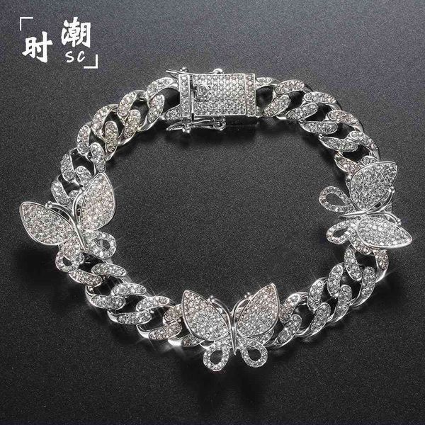 

anklets cuba chain jewelry butterfly diamond creative fashion simple hip hop zircon anklet, Red;blue