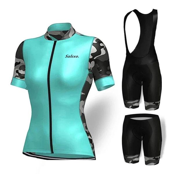 

racing sets 2022 women summer cycling jersey set short sleeve mujer bicycle clothes clothing girl cycle wear bib pants, Black;blue