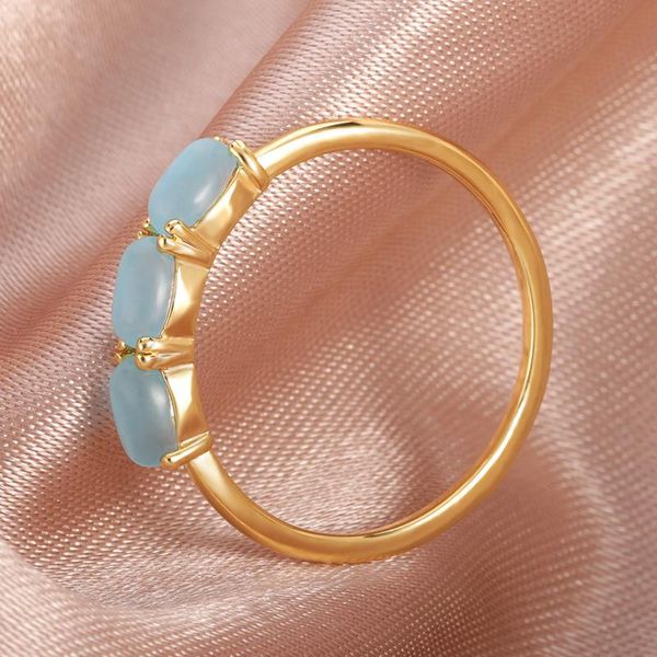 

wedding rings exquisite blue opal round for women men vintage gold stainless steel ring gift drop jewelry wholesale, Slivery;golden