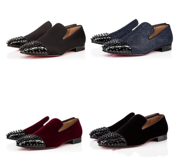 

new luxurious brand elegant loafers men spooky flat party shoes without shoelace for mens dynodent spikes toe red bottom wedding sneakers, Black