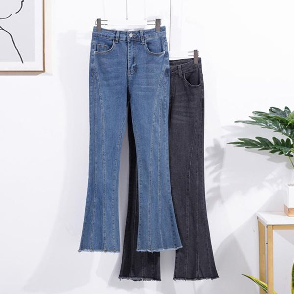 

women's jeans plus size stretch flare women high waist patchwork boot cut pants denim female fashion 2021 autumn elastic trousers mujer, Blue