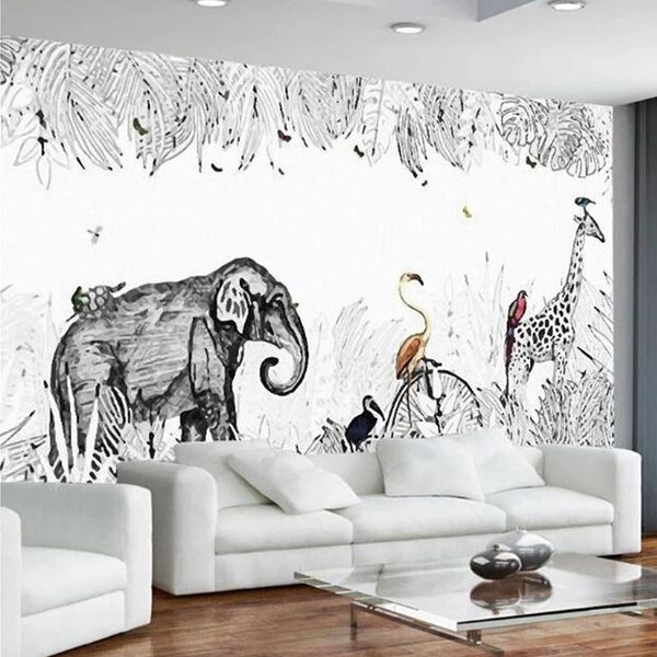 

custom 3d wallpaper simple hand painted elephant giraffe mural children's room bedroom living room sofa tv wall