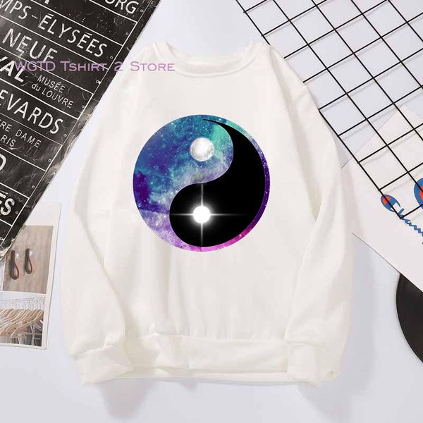 

men's hoodies & sweatshirts yin yang space cosmos galaxy universe outerspace aesthetic crewneck sweatshirt 2021 fashion clothes harajuk, Black