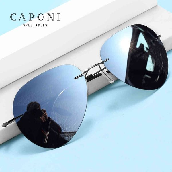 

sunglasses fashion caponi rimless avation glasses for men polarized discoloration driving fishing light weight shades male bs7466, White;black