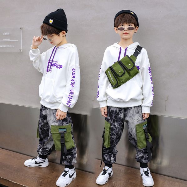 

boys hip hop sportswear white hood camouflage boys tactical camouflage jazz dance street clothes, Black;red