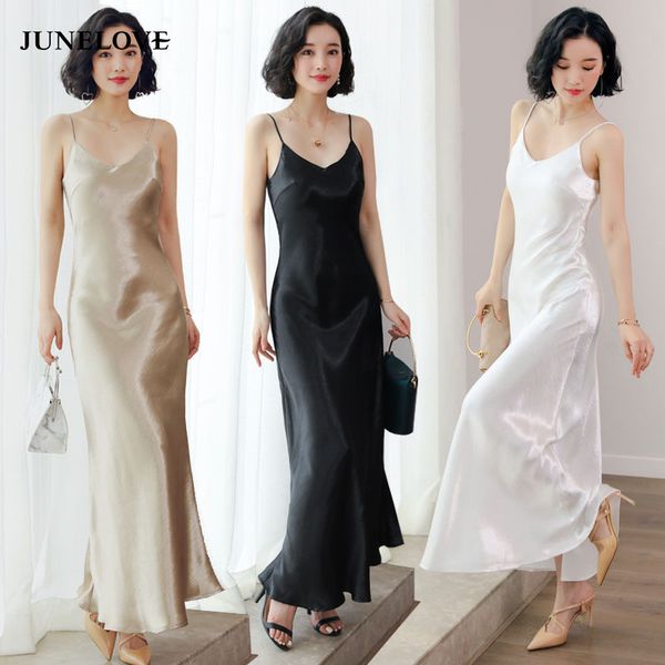 

2021 women satin camisole long dress lady faux silk spaghetti strap mermaid dress trumpet female v-neck casual vestidos, Black;gray