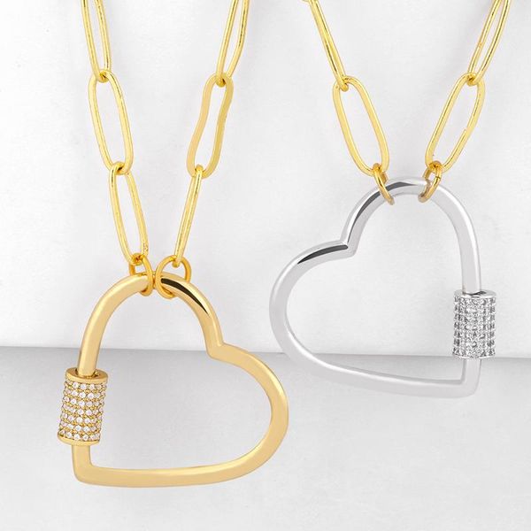 

pendant necklaces gold love heart lasso for women cz zircon carabiner lock charm punk statement fashion jewelry nkeq60, Silver