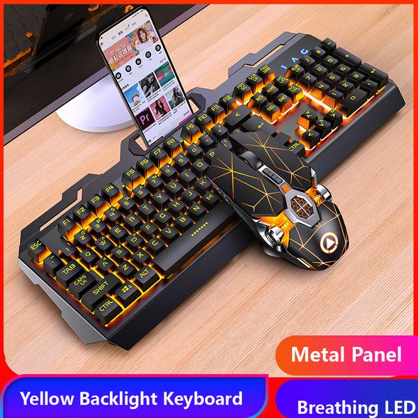 Tastiera da gioco Mouse Cuffie Sensazione meccanica Tastiere da gioco retroilluminate a LED RGB Tastiera cablata USB per PC portatile da gioco