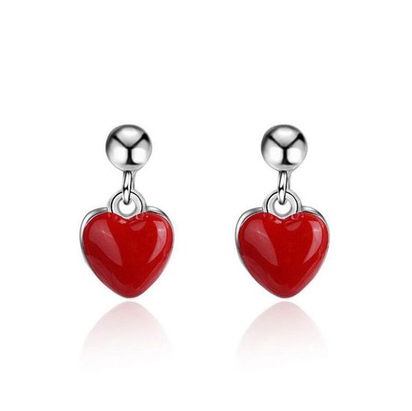 

stud fashion 925 sterling silver cute romantic lover heart red enamel small earrings for girls women gift earring jewelry ed509, Golden;silver