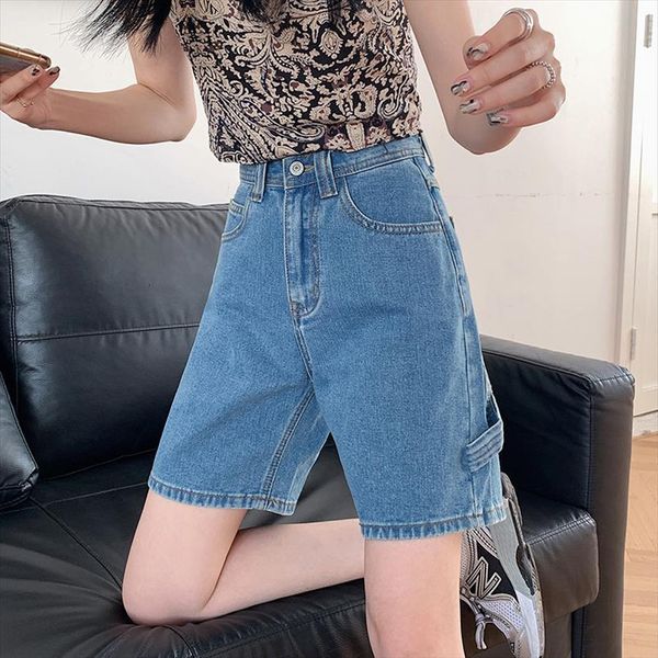 

high waist wide leg womens short knee length straight denim jeans summer capris streetwear, White;black