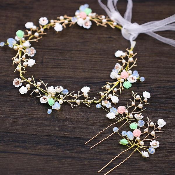 

hair clips & barrettes 3pcs arrival gold leaves flower bride headpiece tiara handband and earrings wedding accessories ornaments, Golden;silver