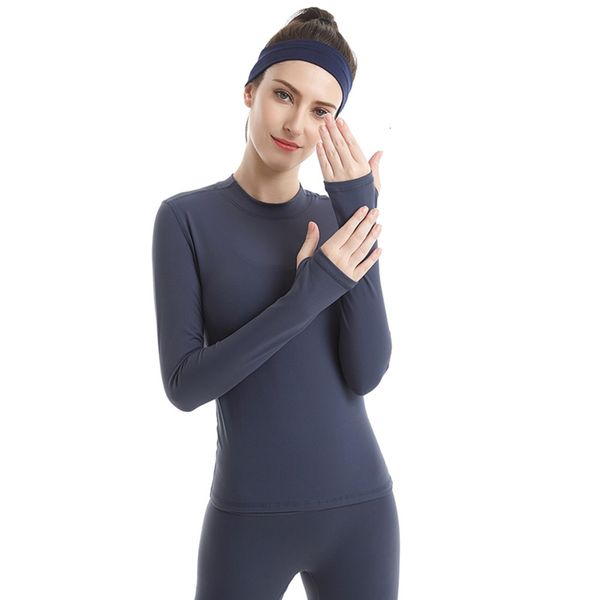 

korean new clothes women's quick drying breathable standing collar sports long sleeve t-shirt large autumn and winter yoga top, Gray