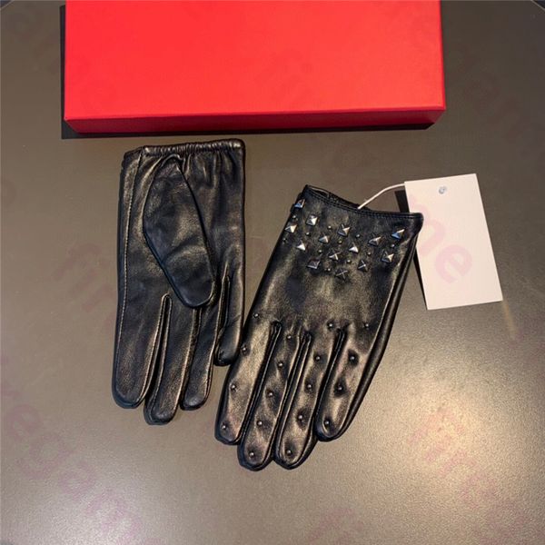 

classic rivet design gloves womens winter charm driving motorcycle mittens trendy black leather windproof screen touch mitten, Blue;gray