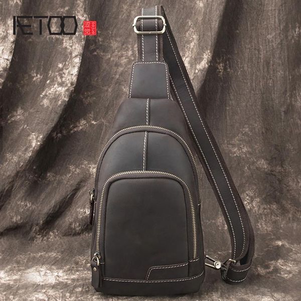 HBP AETOO Bolso de Mensajero para Hombre, Bolso de Pecho Retro de Cuero Crazy Horse para Hombre