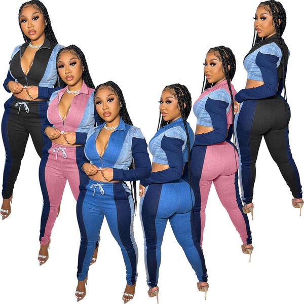 

positioning printing exposed navel cowboy fashion set, Blue