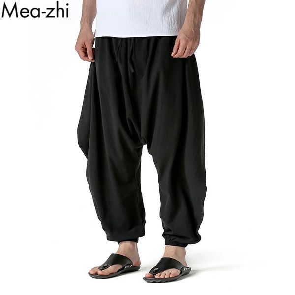 

men's pants black men casual daily harem retro loose home streetwear plain solid trousers