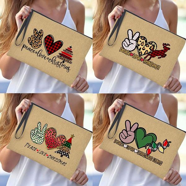 

cosmetic bags & cases peace love christmas clutch bag makeup travel case female toiletries storage ladies beauty organizer gift