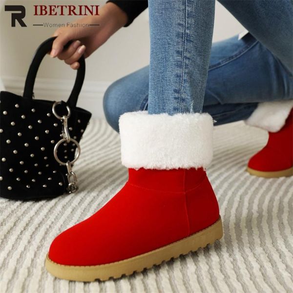 

boots female snow christmas for women gift fur design fashion women's shoes flock warm comfy round toe slip on red winter, Black