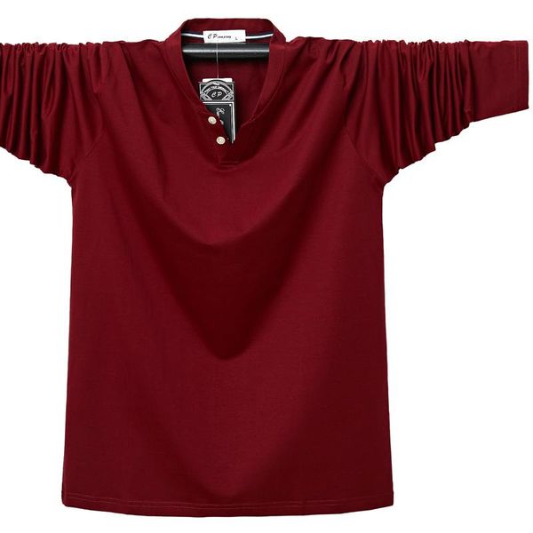 

men's t-shirts 4xl 5xl 6xl plus size loose casual long-sleeved t-shirt spring and autumn v-neck pullover slim cotton stretch top, White;black