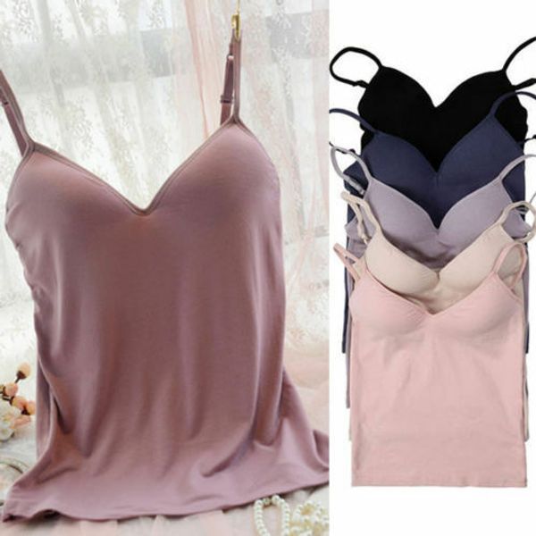 

styles women padded bra spaghetti strap v neck vest cami tank shirt blouse, White