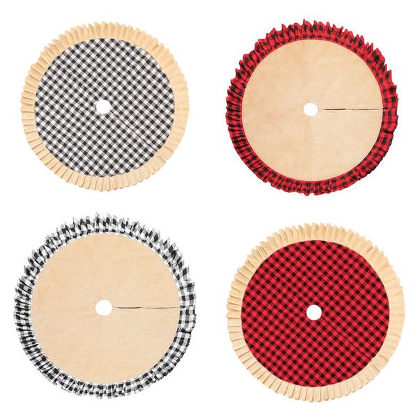 

christmas decorations 2021 year decoration tree skirt red black plaid with pleated trim xmas decor indoor outdoor