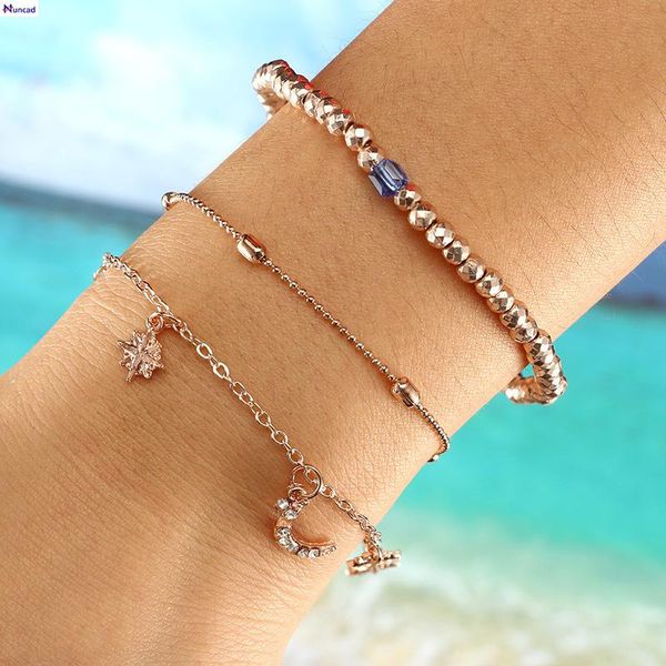 

charm bracelets pattern accessories fashion temperament manual of beads awn the moon and stars bright crystal multi-storey anklet, Golden;silver