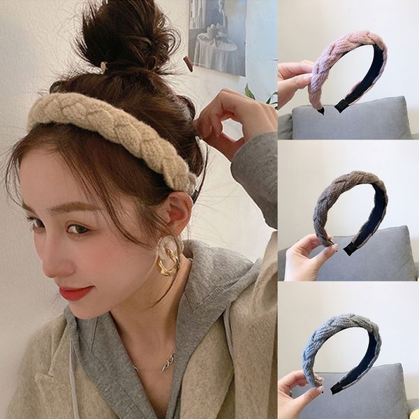 Katı Renk Yün Örme Örgü Kafa Kadın Örme Dokuma Twists Hairband Sonbahar Kış Sıcak Saç Hoop Kız Saç Aksesuarları
