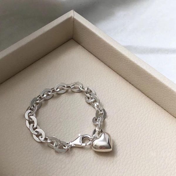 

charm bracelets unique design silver color love heart bracelet for women girls delicate hollow chunky chain link party jewelry, Golden;silver