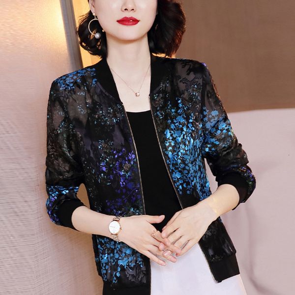 

chiffon print baseball uniform long mouths jacket 2021 new spring summer loose seats women short jackets, Black;brown