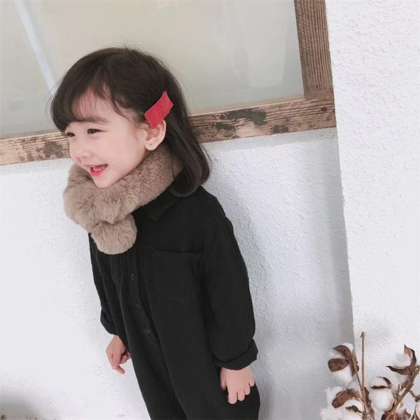 

scarves female baby pure color imitation fur double ball scarf korean version to keep warm in autumn and winter wild cute, Blue;gray