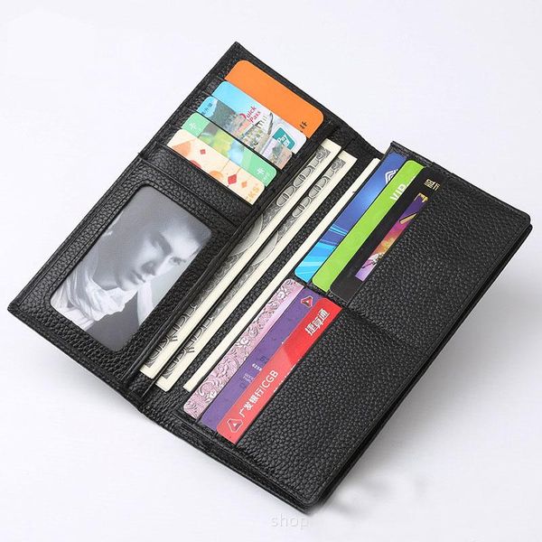 

2021 genuine leather man's purse slim long black man's wallet cowhide multi card slots men wallet soft leather cartera hombre, Red;black