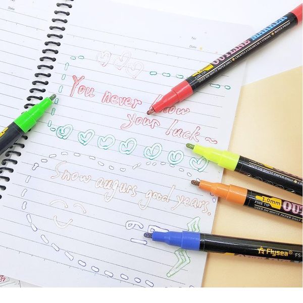 

12/18pcs double lines highlighters outline pen metallic glitter colors marker scrapbooking drawing stationery for christ jlluiq