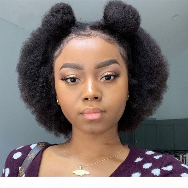 

130% short cut bob afro kinky curly lace front human hair wigs swiss lace preplucked indian hair wigs, Black;brown
