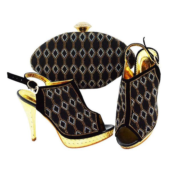 

dress shoes italian high heels nigerian ladies and matching bag set with rhinestones decoration black color 38-42 b16-6